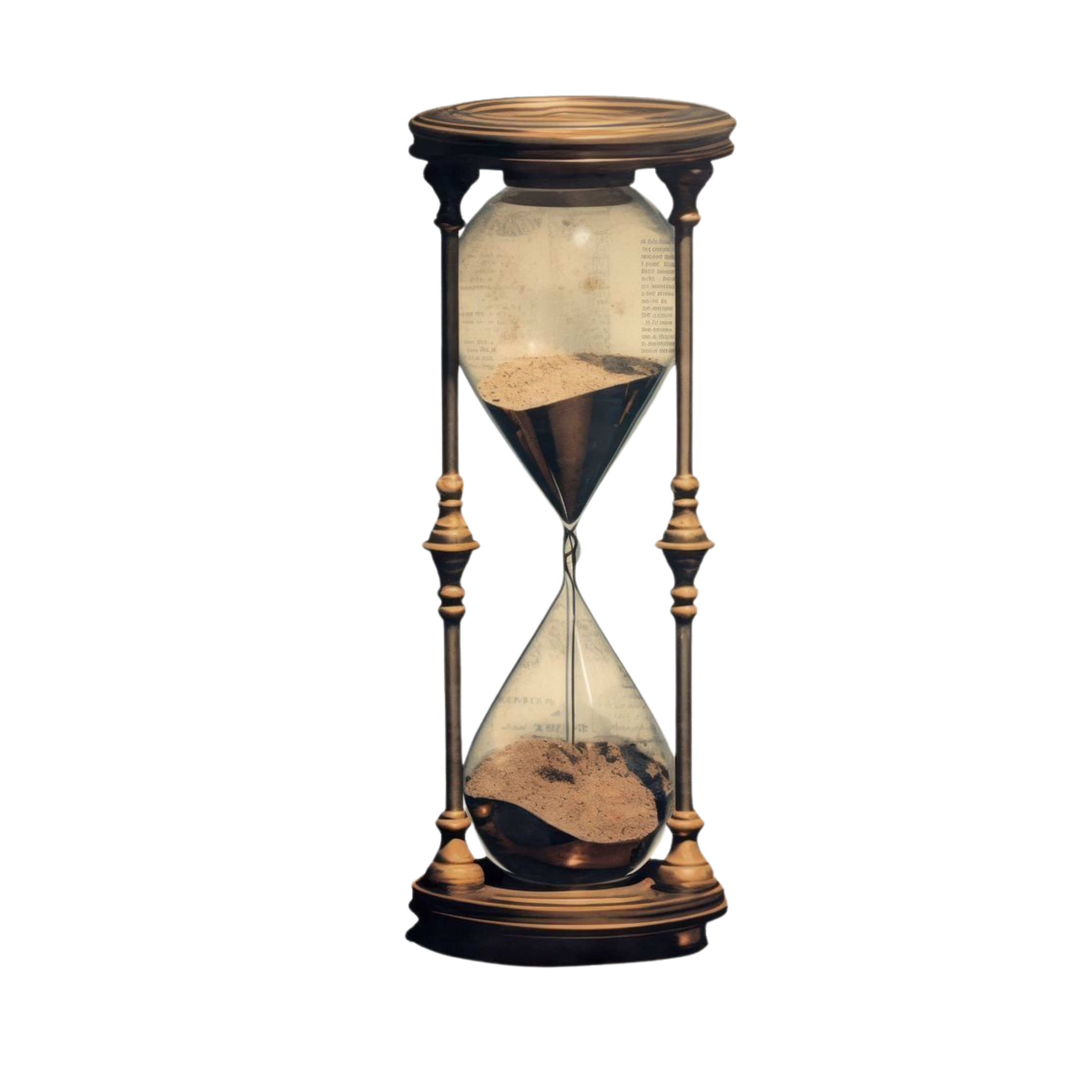 An antique hourglass with sand running — clue: structure