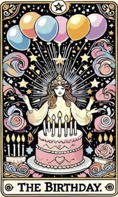 The Birthday card with balloons and birthday cake