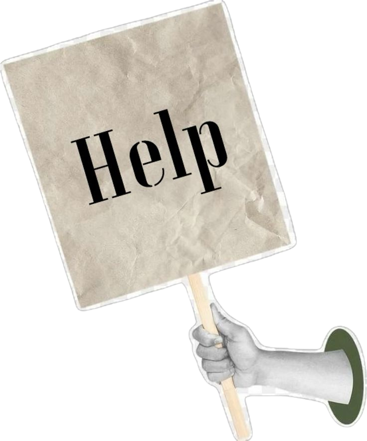 A hand holding a Help sign