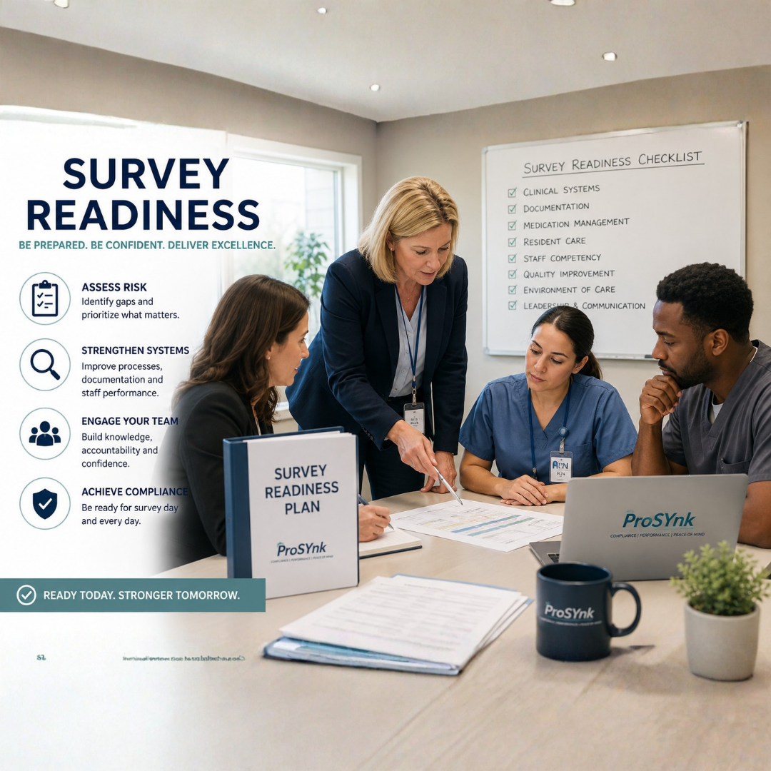 Professional team participating in a survey readiness planning session