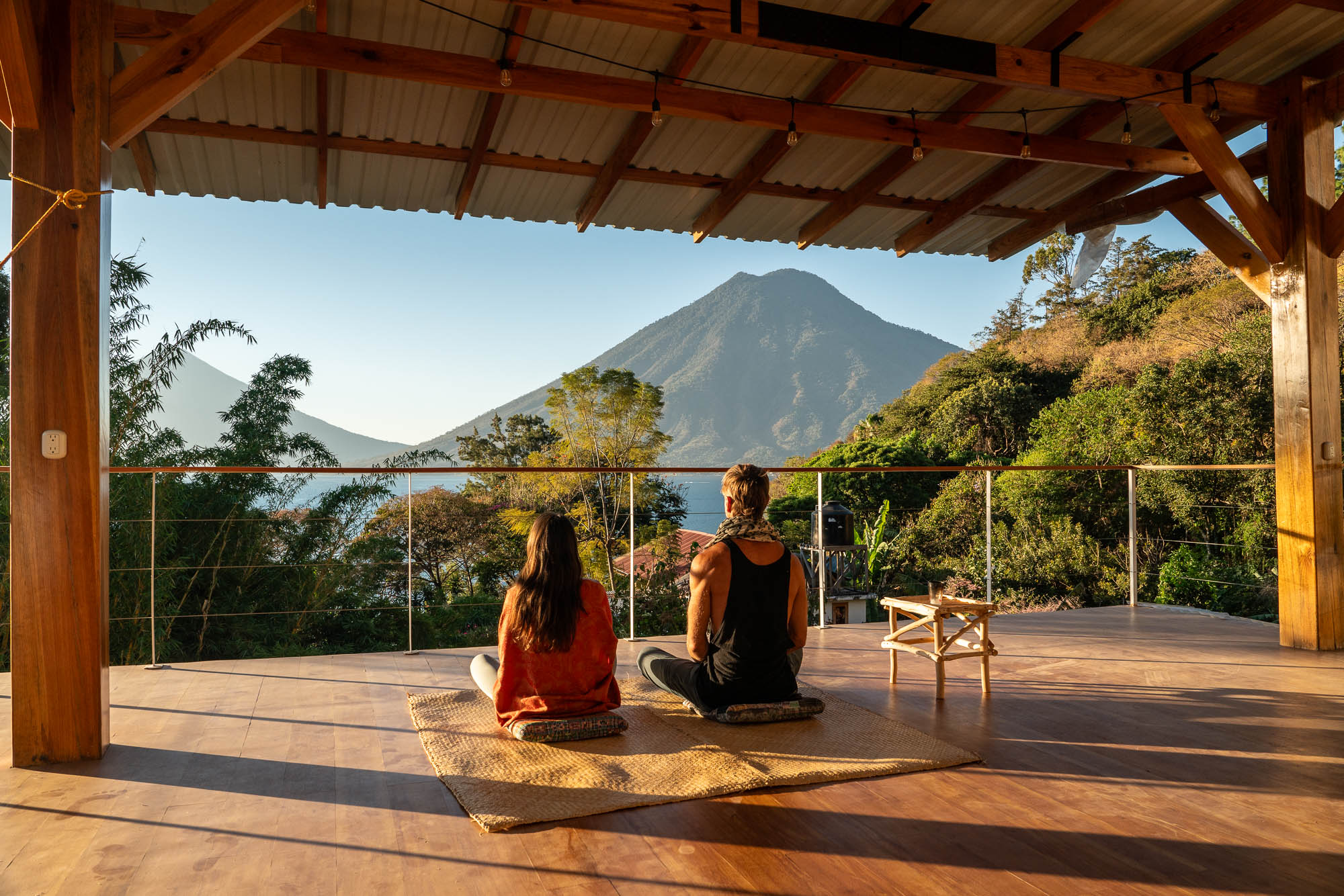 Morning meditation facing volcano