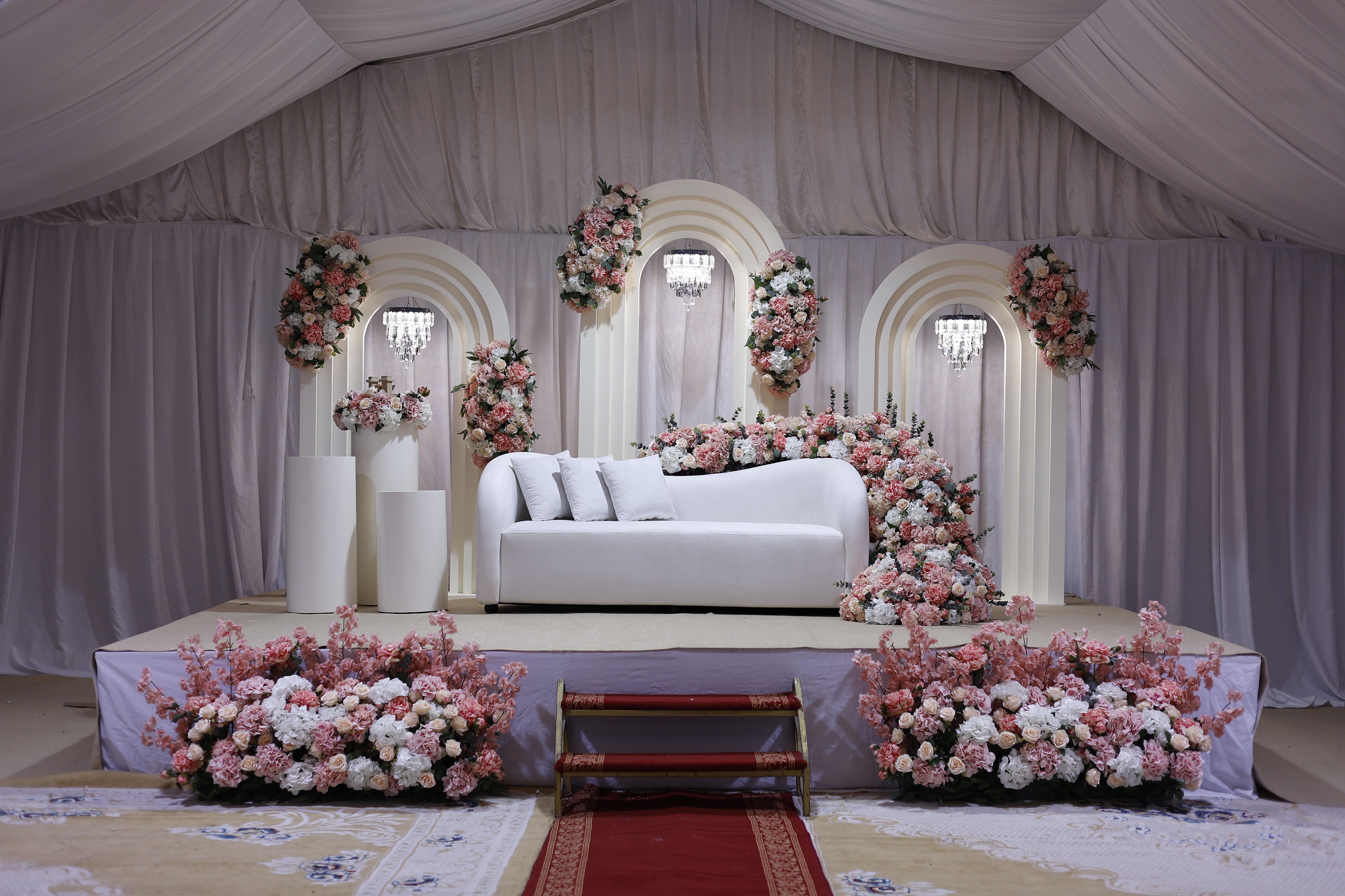 Photo wall with floral backdrop