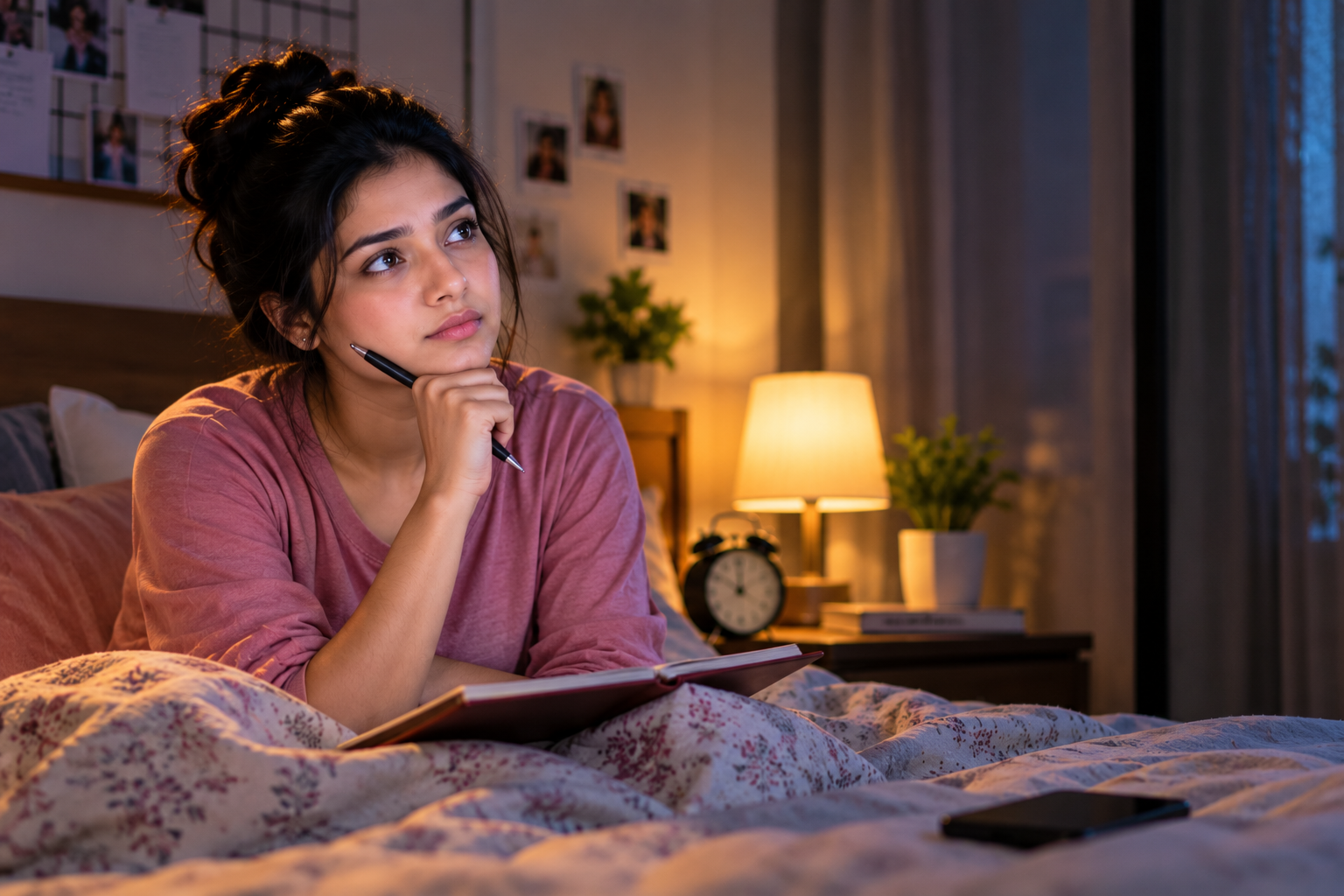 A day unrolling hour by hour from alarm clock to lamp
