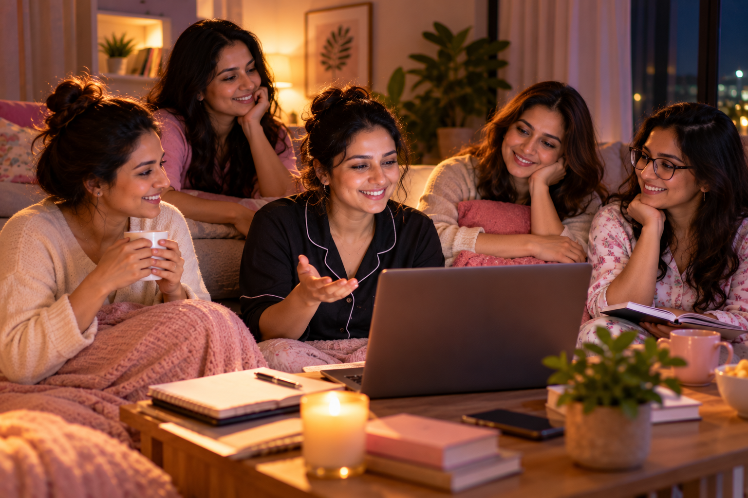 A blurred community chat glowing late at night