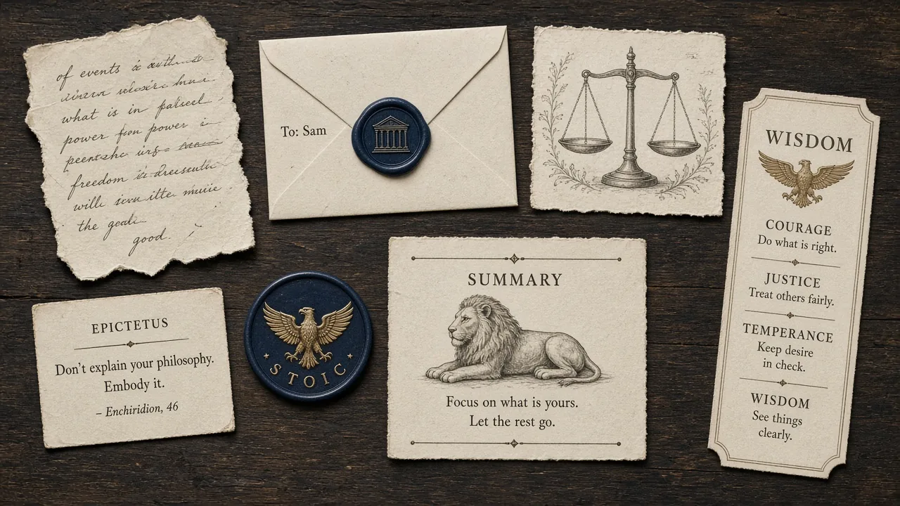 Illustration of a Kid Stoic envelope and the extras inside