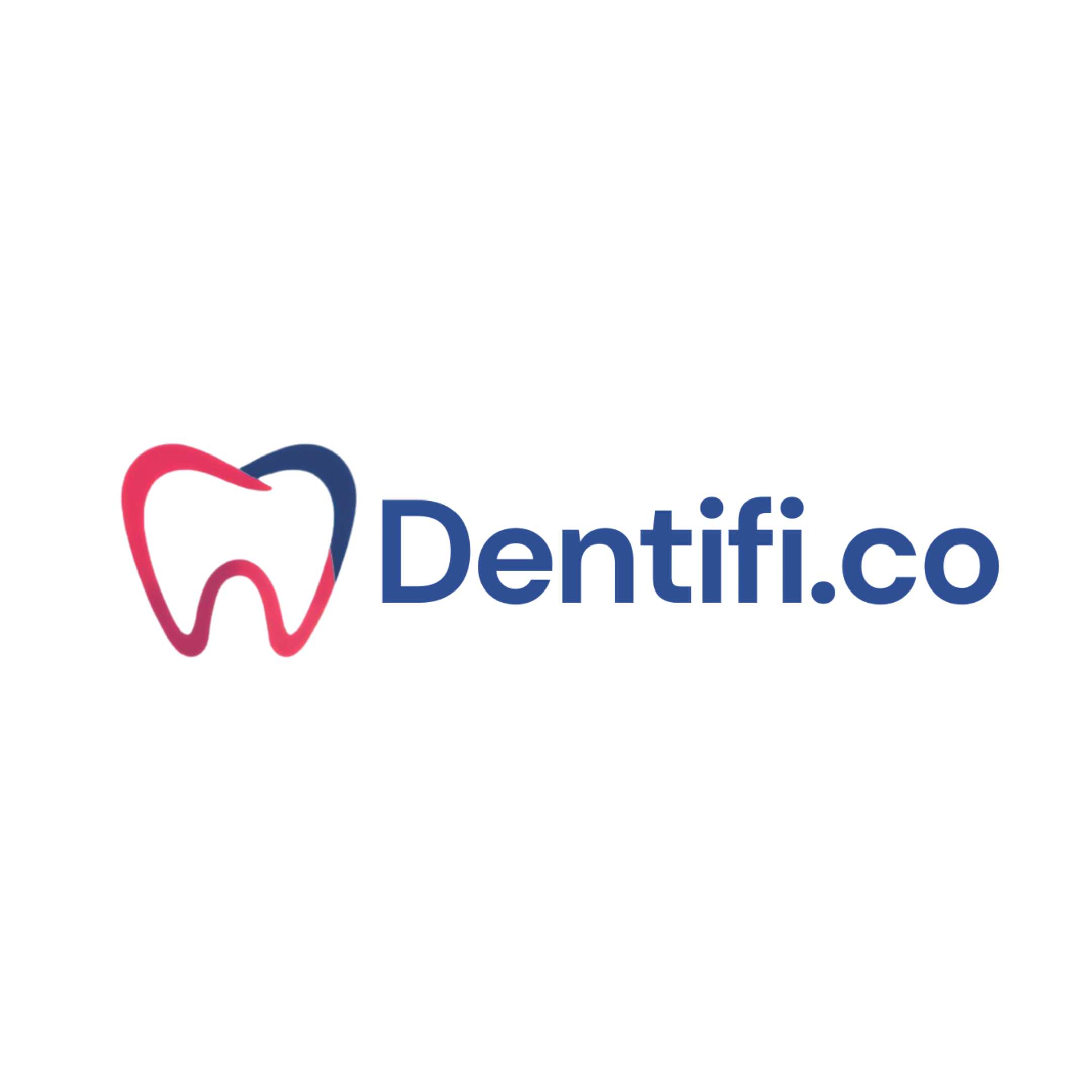 Dentifi.Co Logo it is a red and navy blue outline of a tooth with navy blue words that say Dentifi.Co
