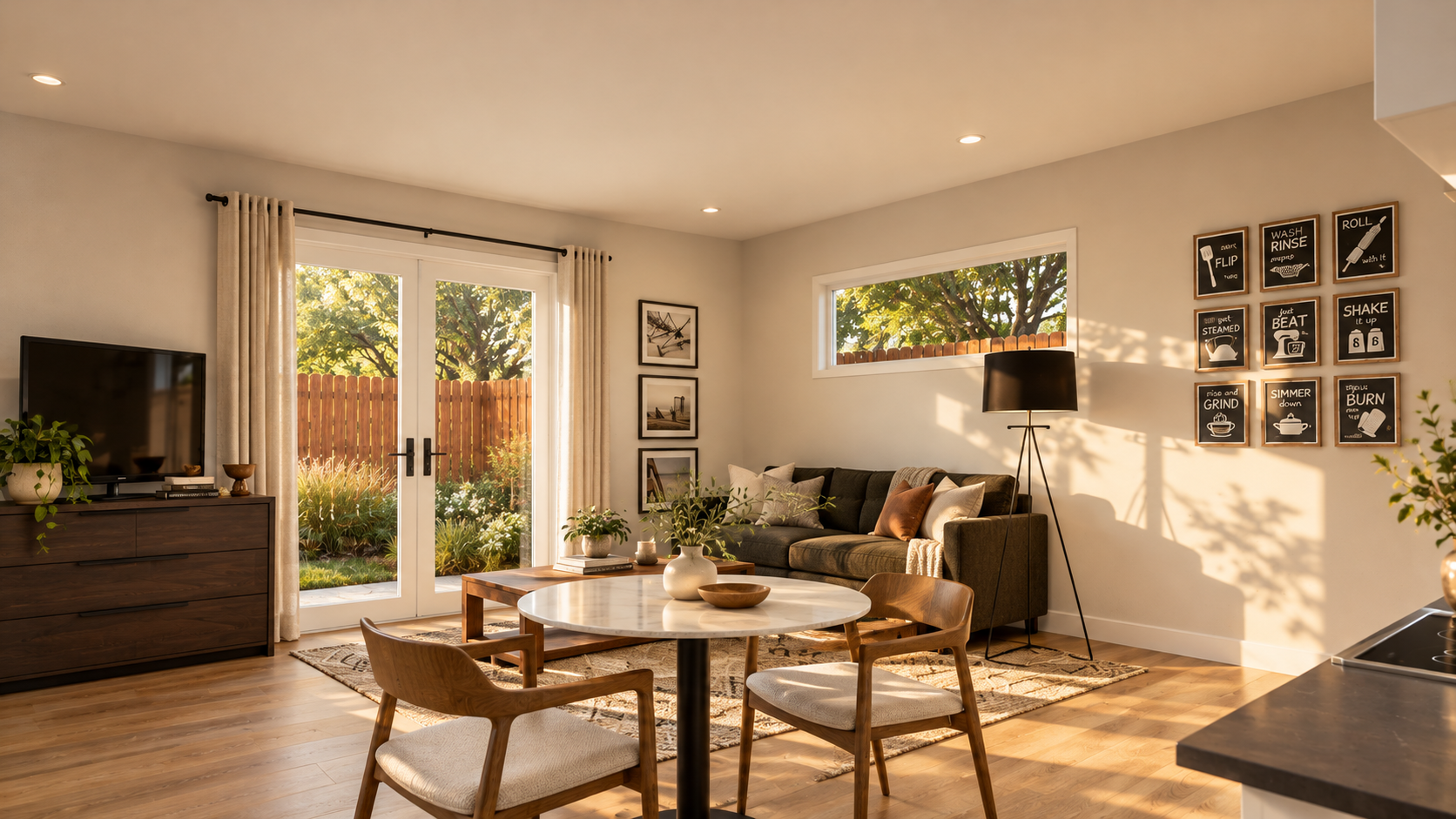 Bright open interior with vaulted ceilings, landing seating and seamless natural light