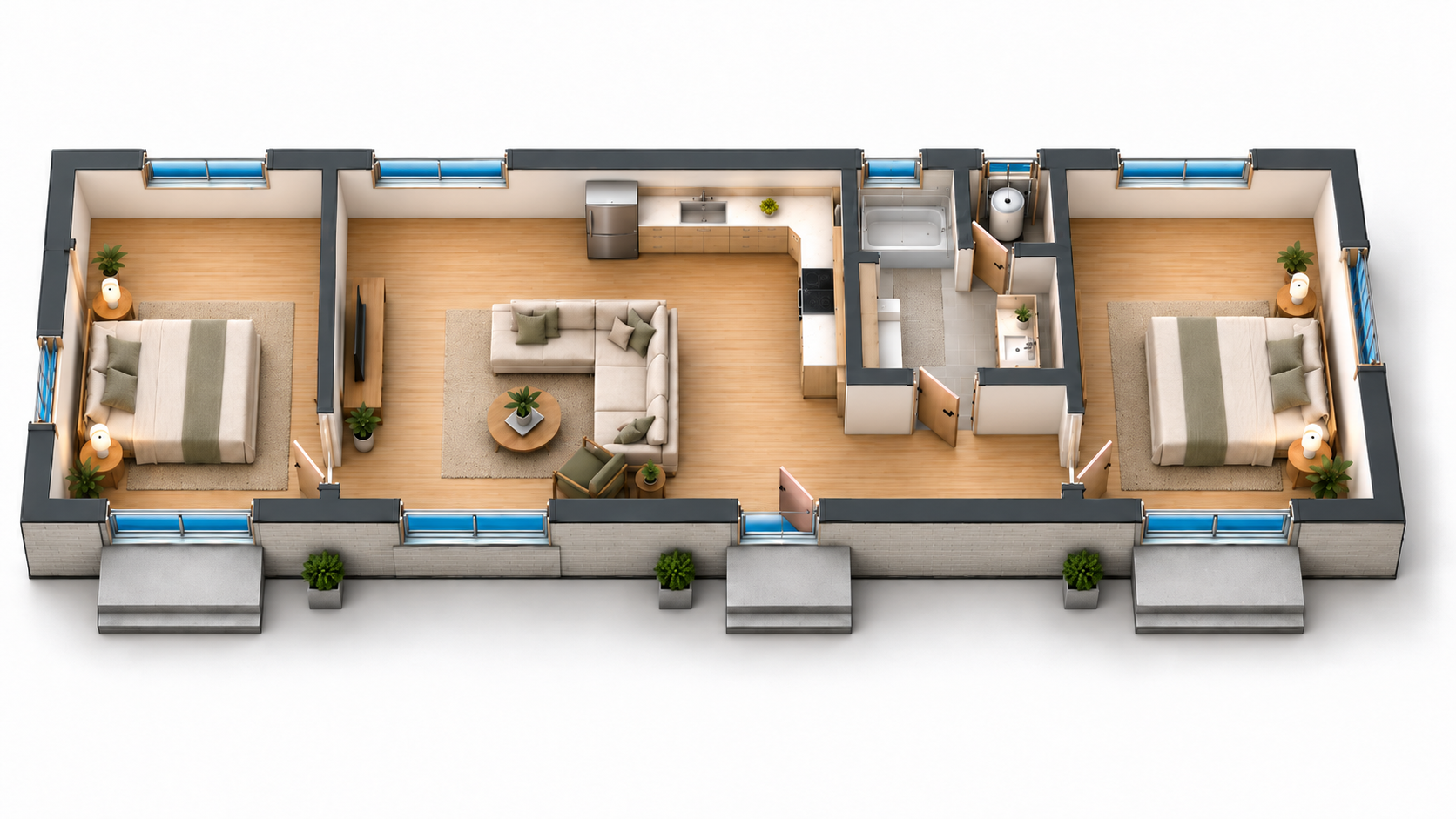 Pak 2 layout - L Kitchen • 1 Bath