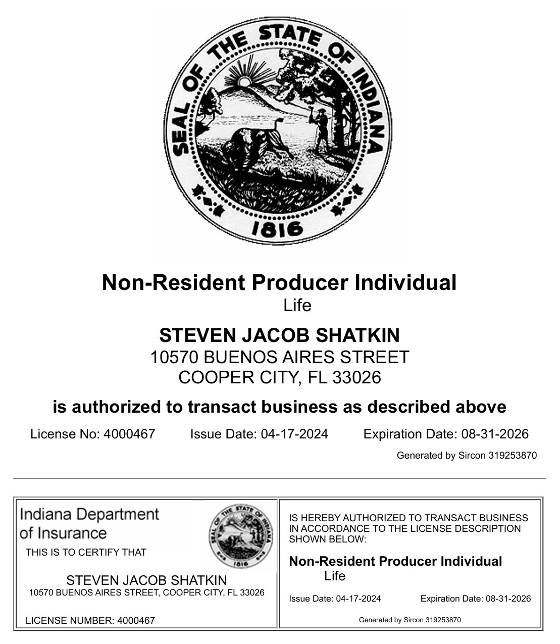 Indiana Life Insurance License