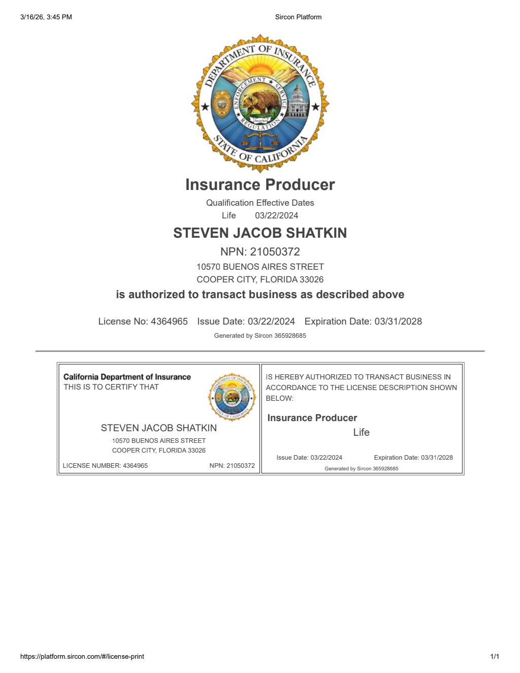 California Life Insurance License
