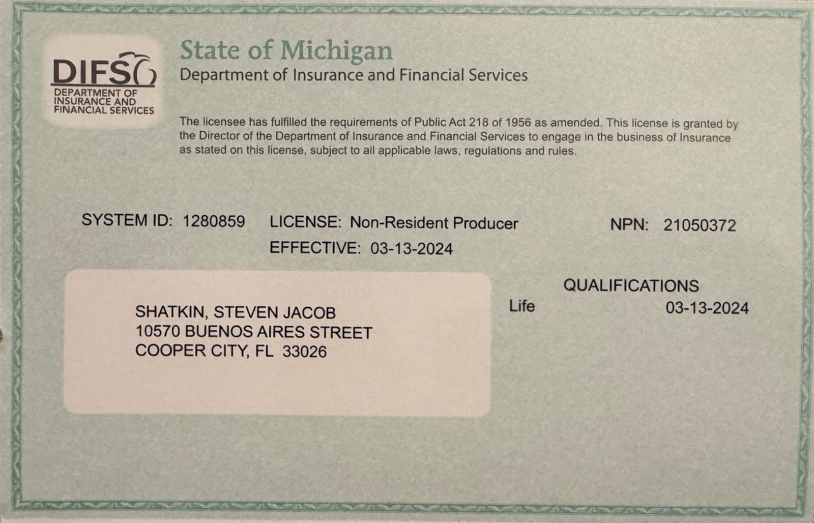 Michigan Life Insurance License