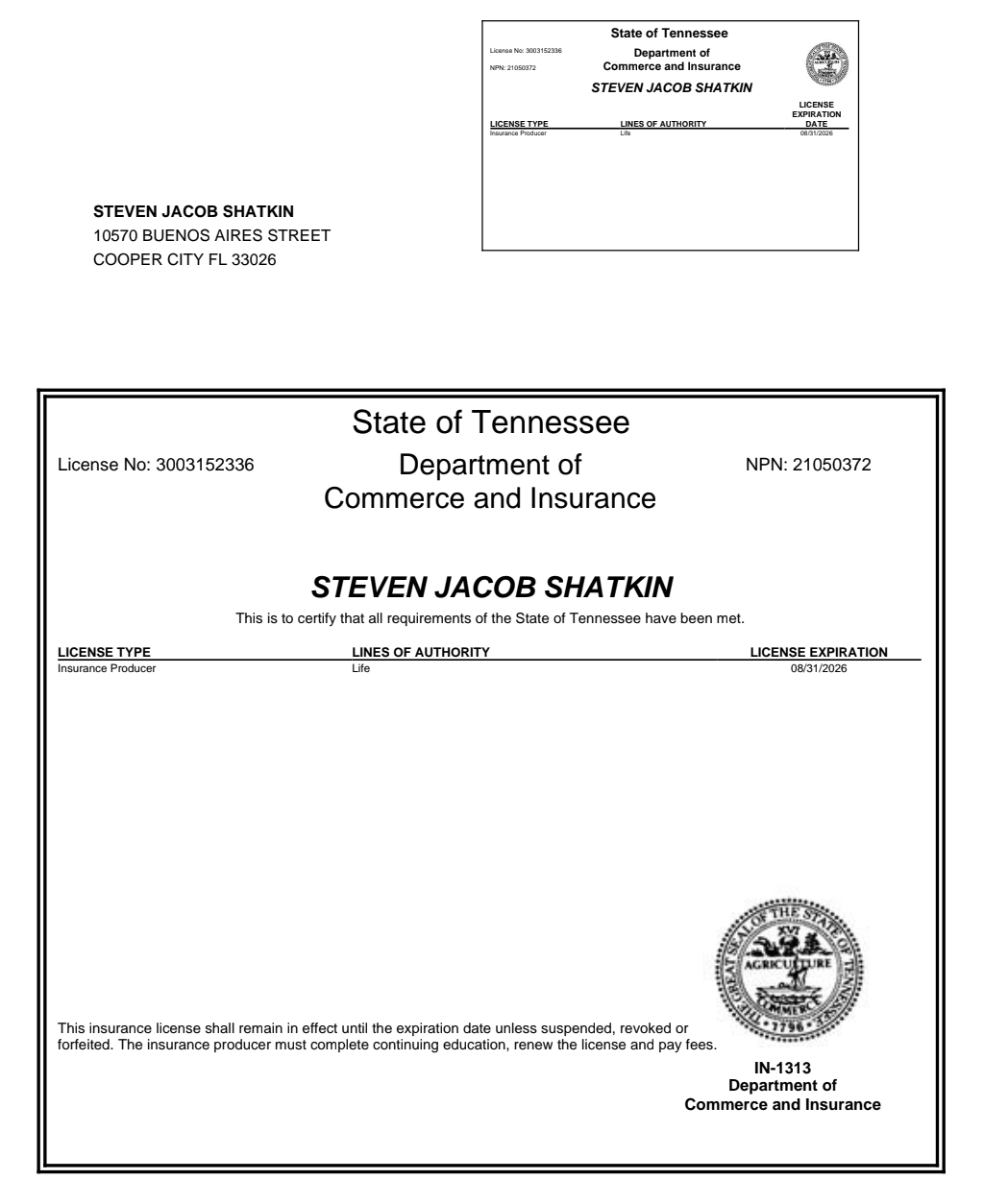Tennessee Life Insurance License