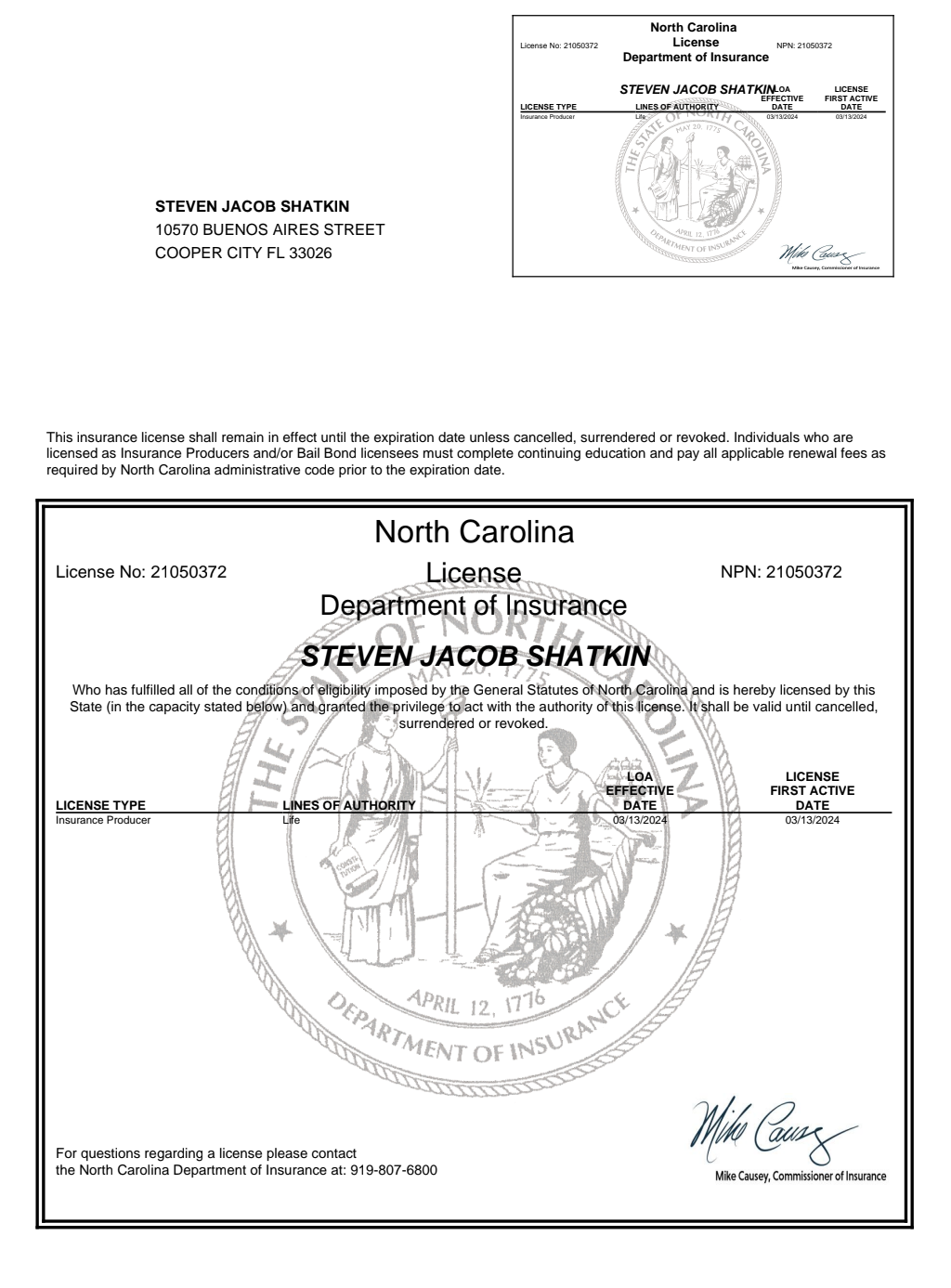 North Carolina Life Insurance License