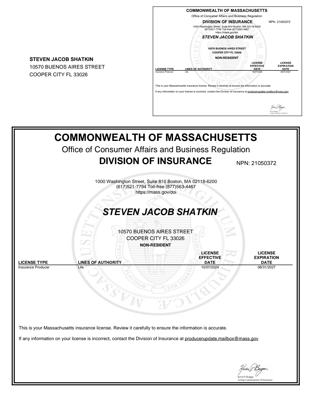 Massachusetts Life Insurance License