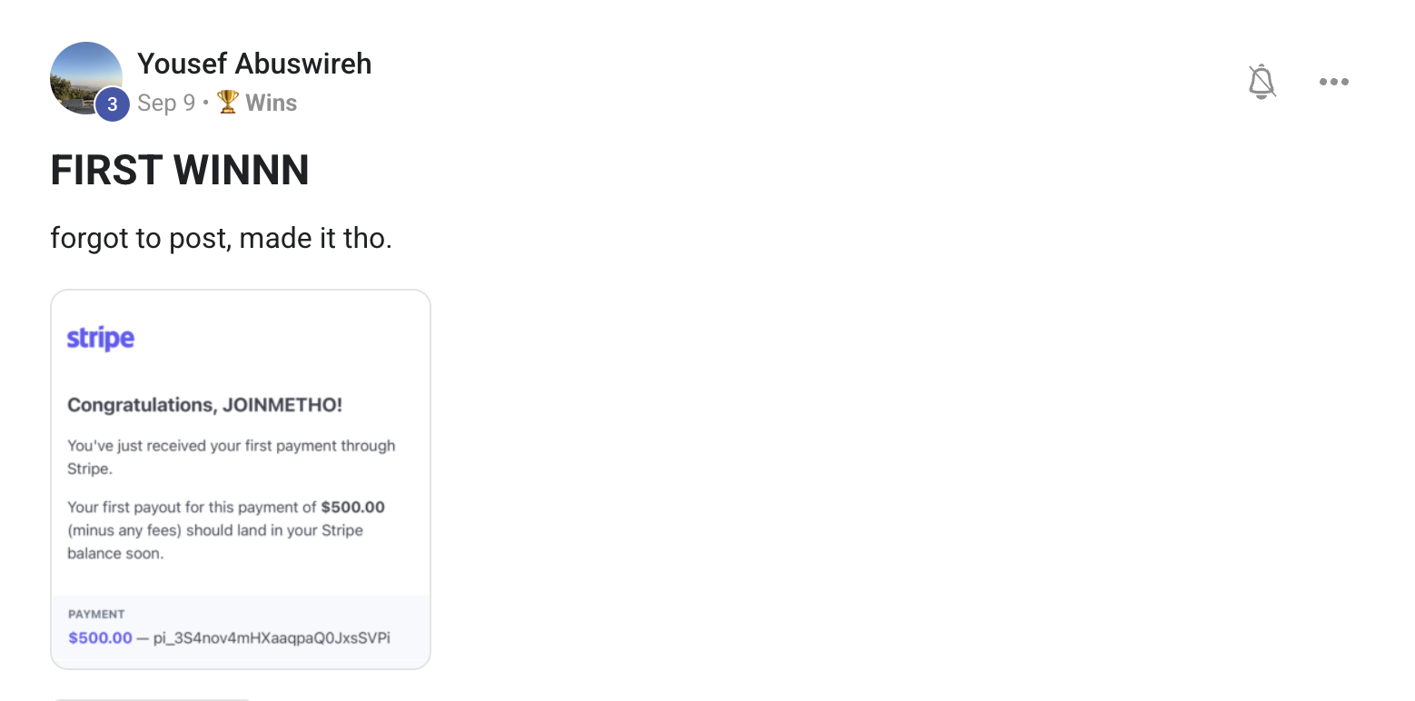 First Stripe Payment — $500