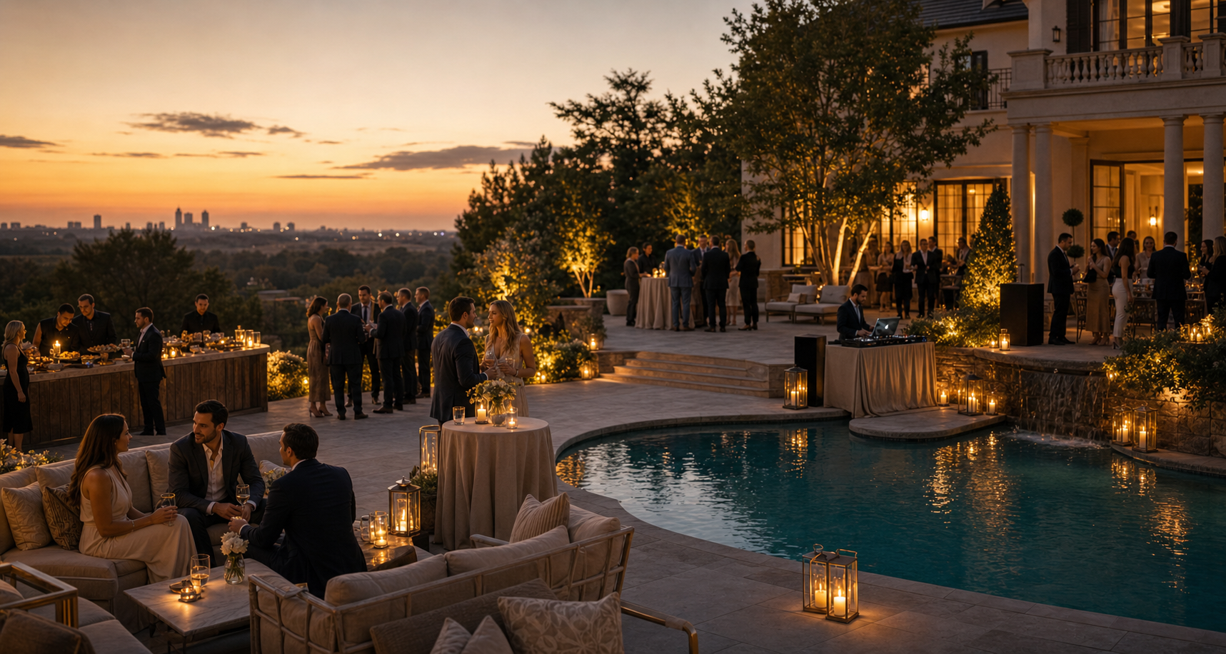 Private estate terrace at golden hour