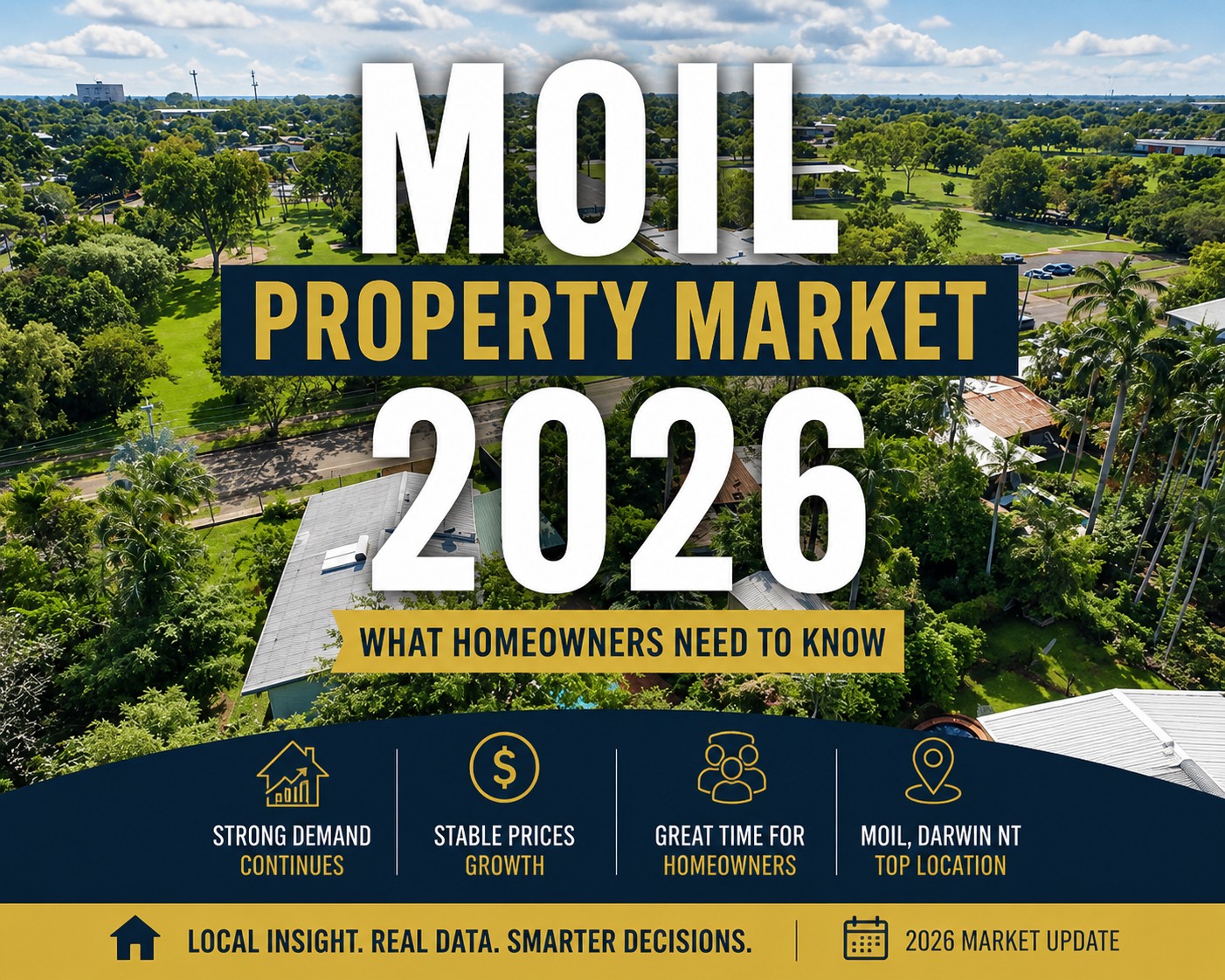 Moil property market 2026 aerial view of residential homes and greenery in Darwin Northern Territory showing local real estate landscape