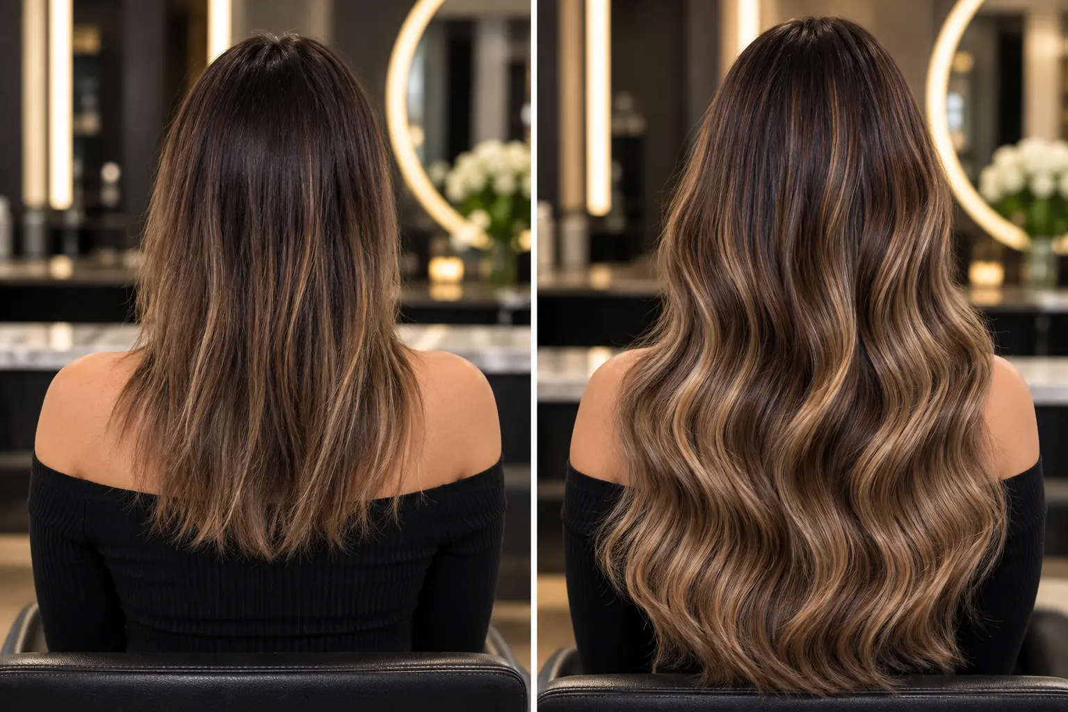 Premium hair extensions before and after