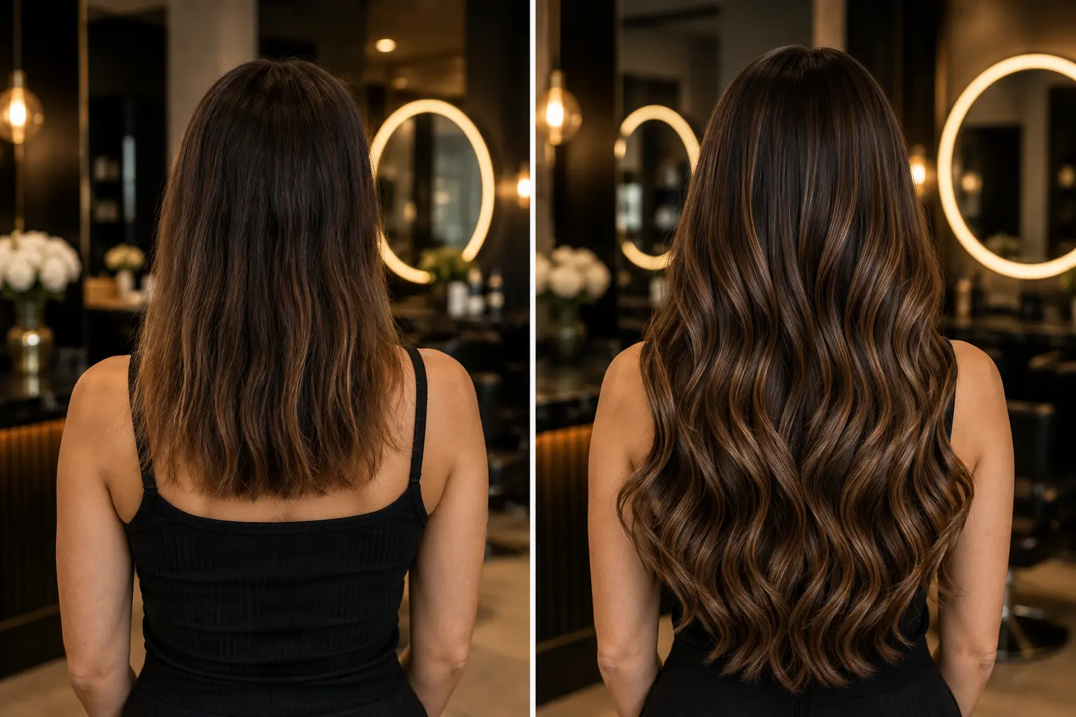 Hair extensions before and after transformation