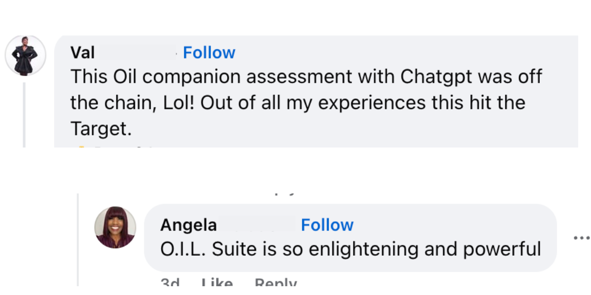 Women sharing how the OIL companion helped them