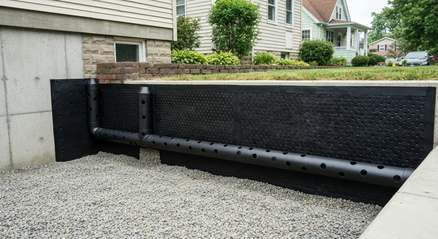 Exterior foundation waterproofing installation