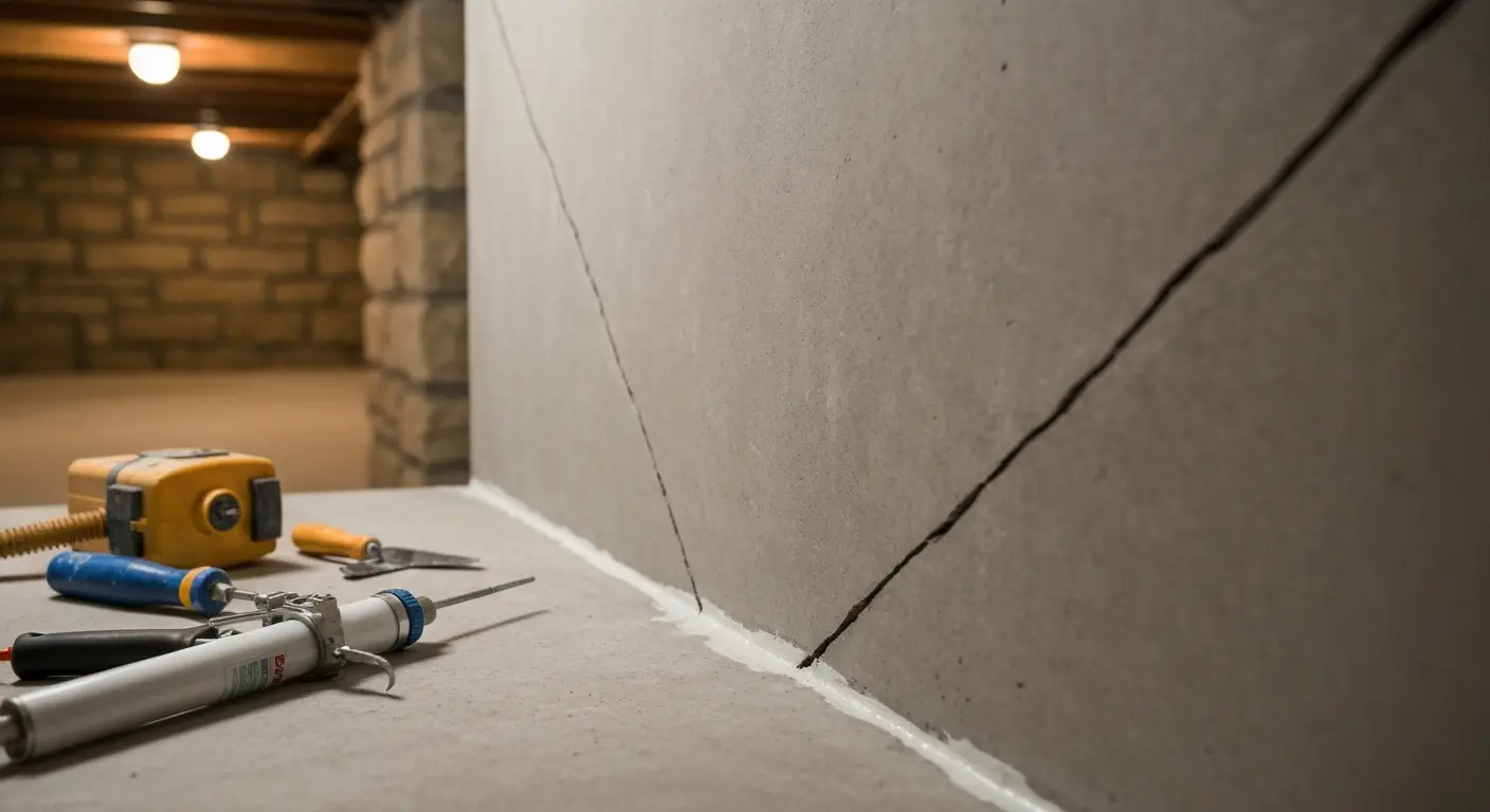 Foundation crack repair in basement