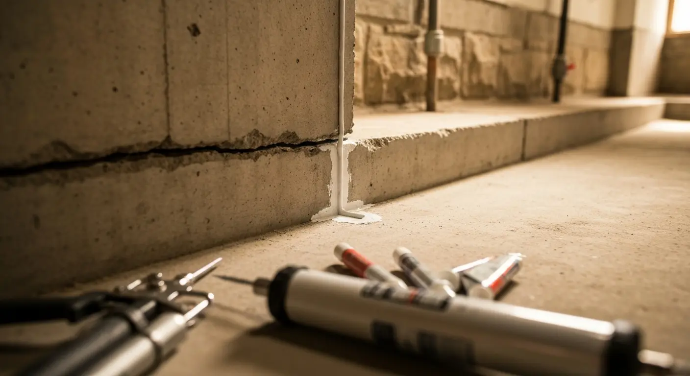 Foundation crack repair in Bethel Park basement