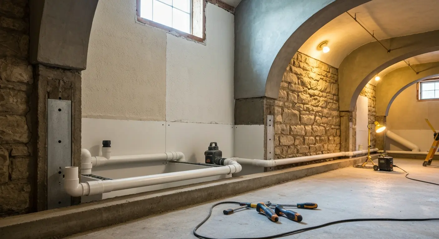 Basement waterproofing installation