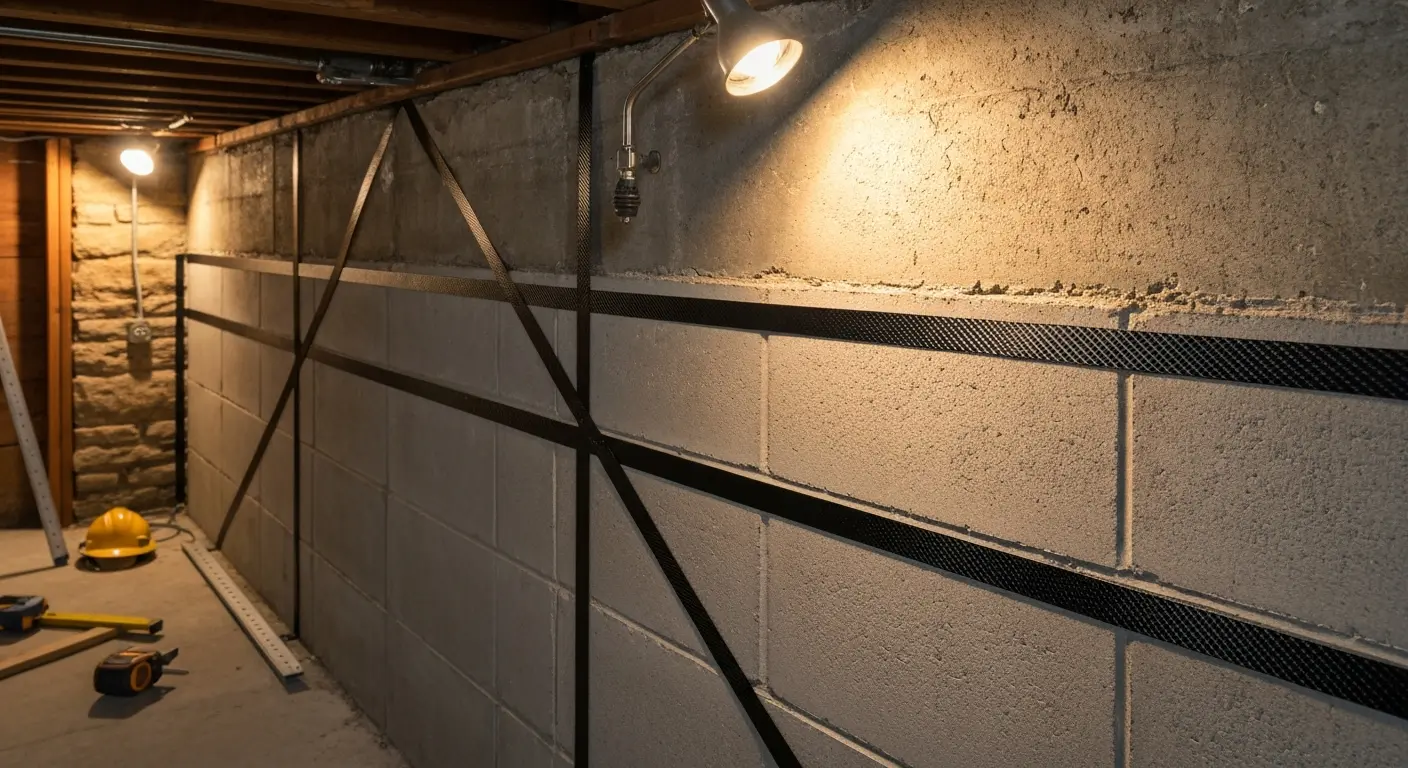 Carbon fiber strap reinforcement for foundation wall