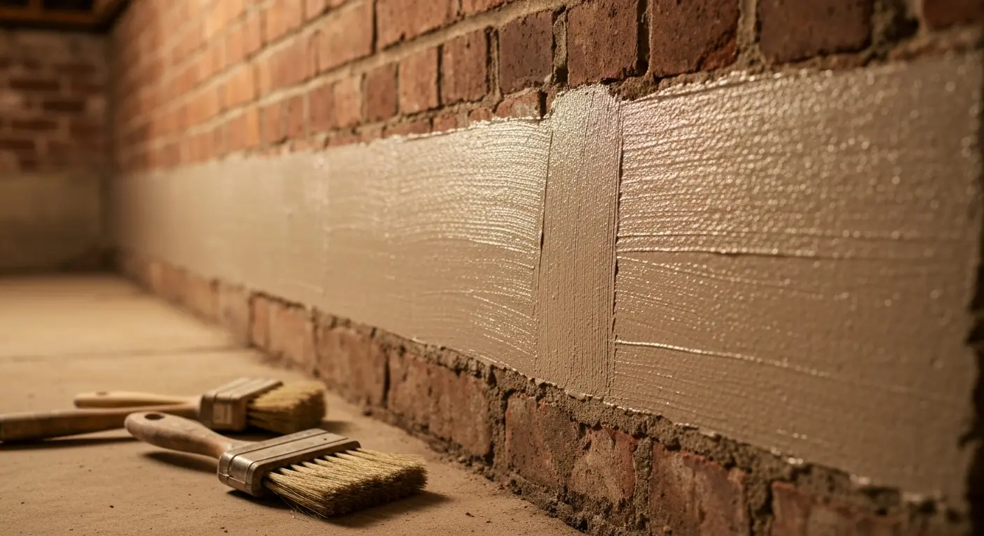 Waterproofing applied to basement wall