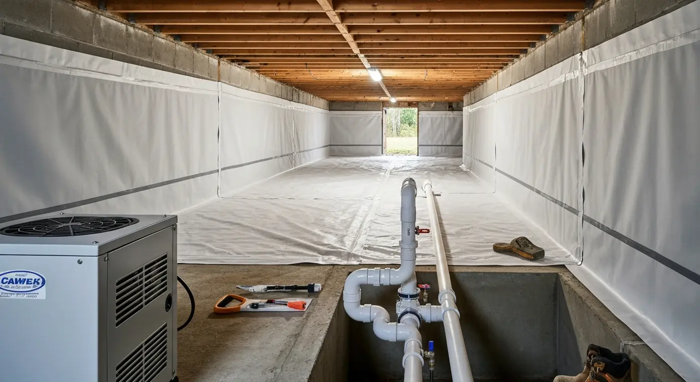 Crawl space waterproofing and encapsulation