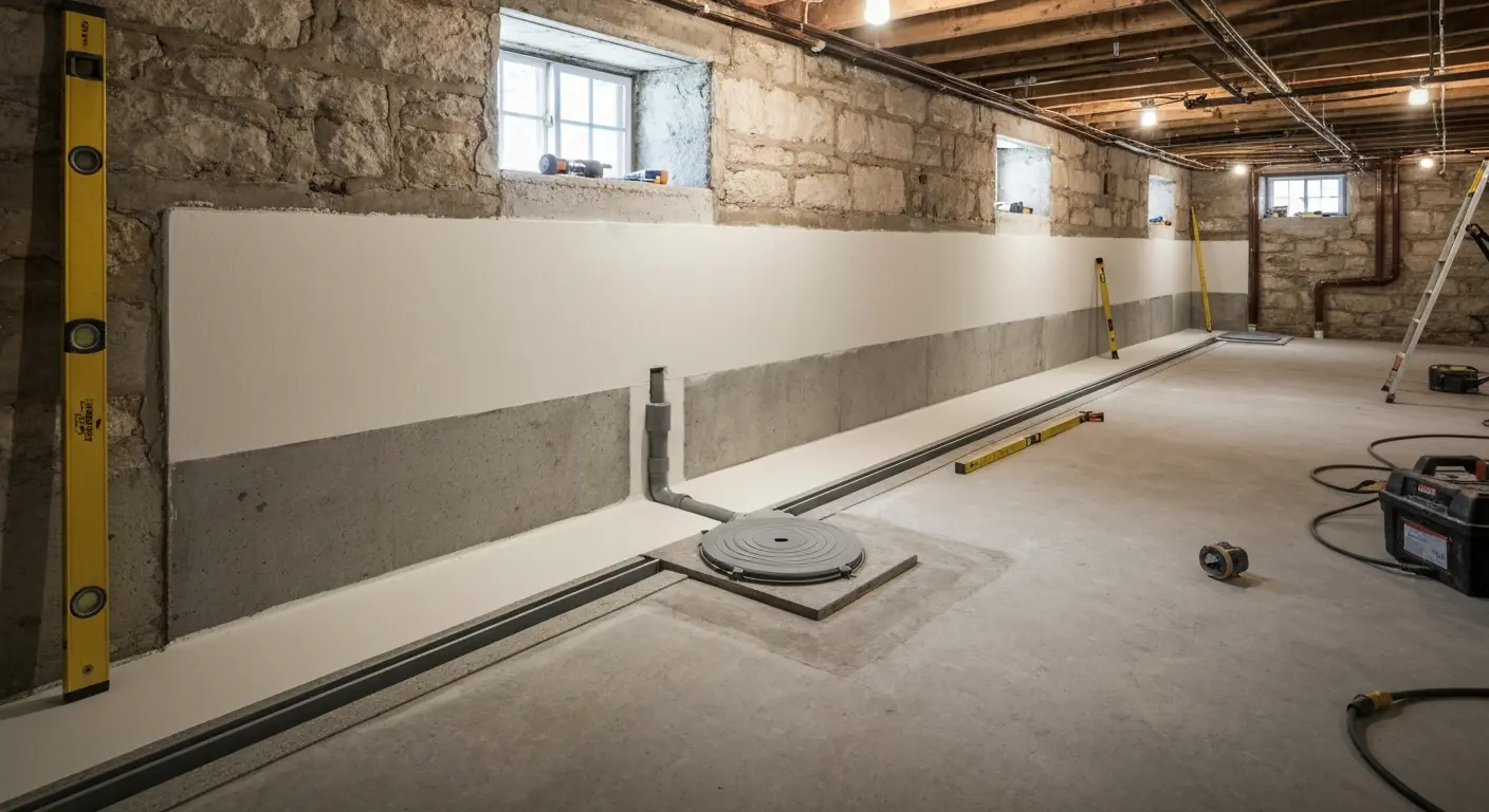 Basement waterproofing installation