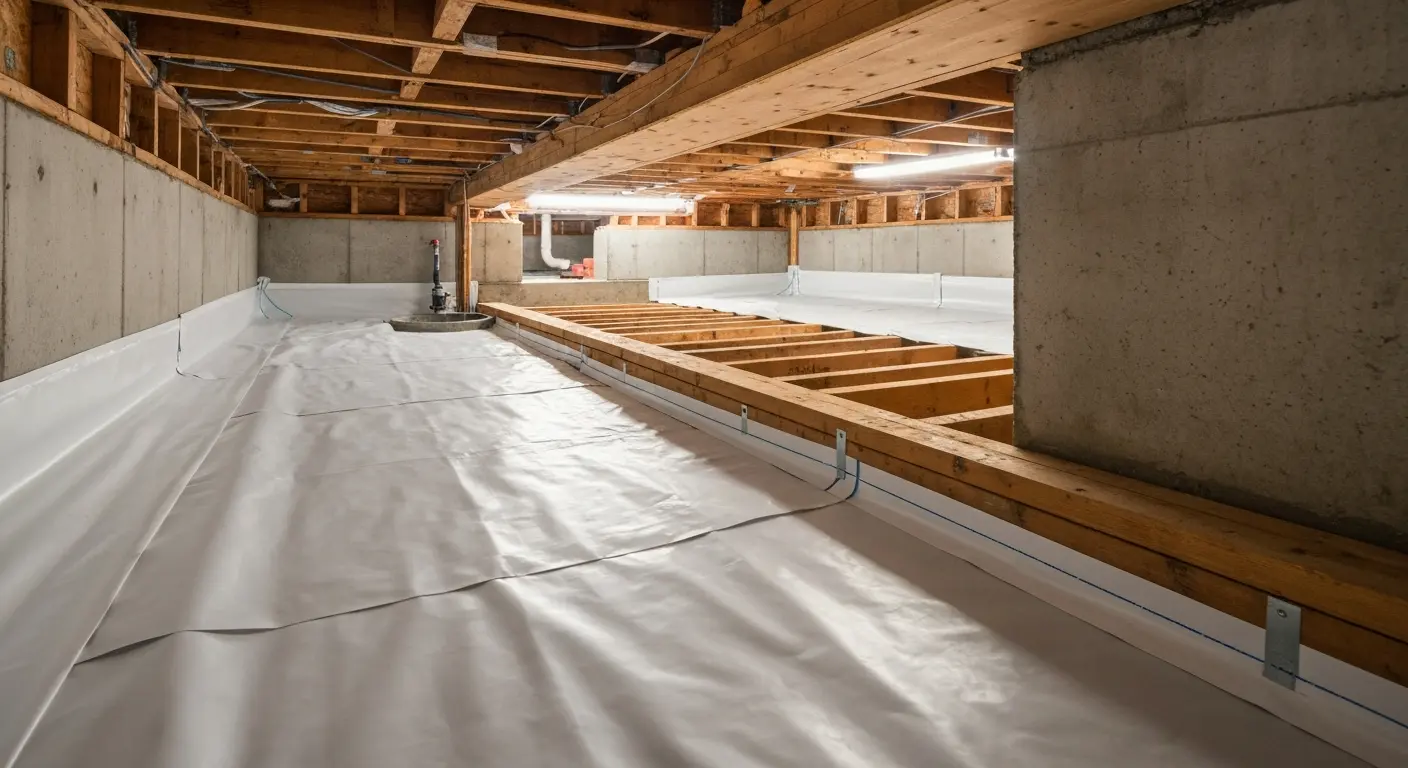 Crawl space waterproofing encapsulation