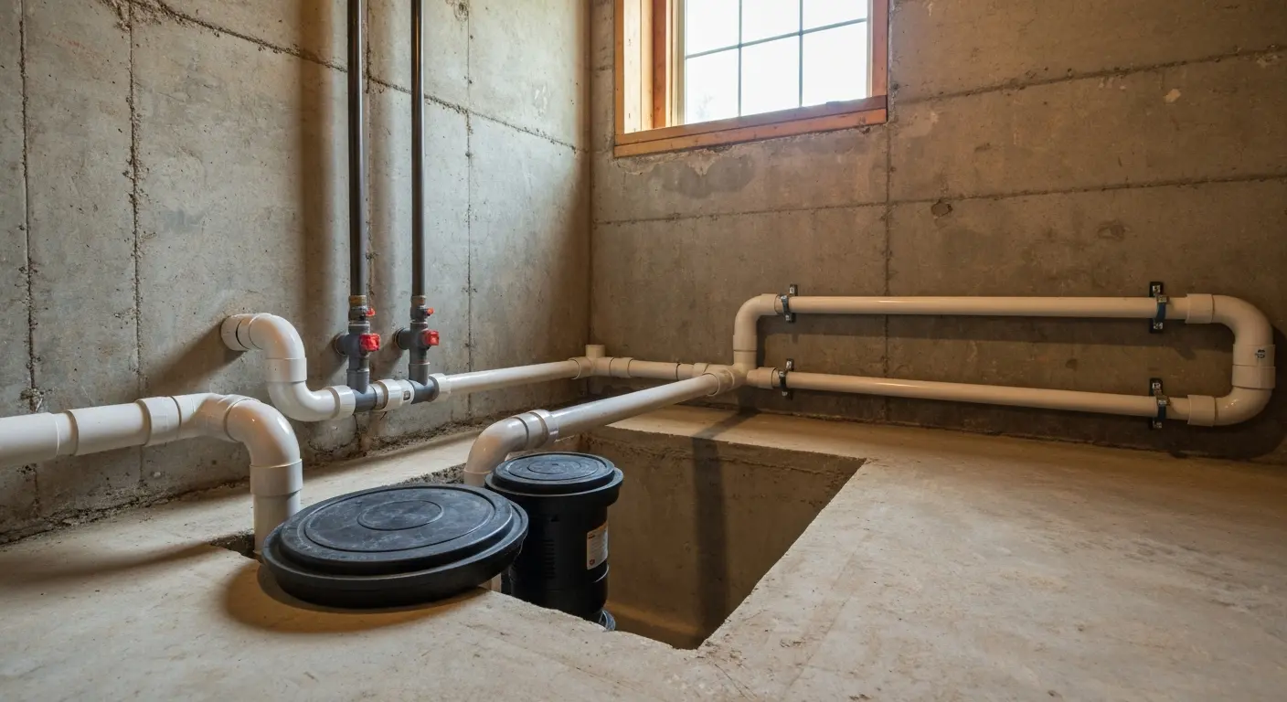 Sump pump installation in basement