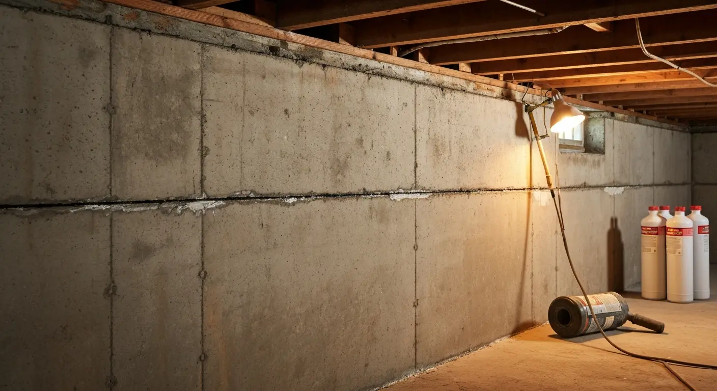 Horizontal foundation wall cracks sealed with epoxy