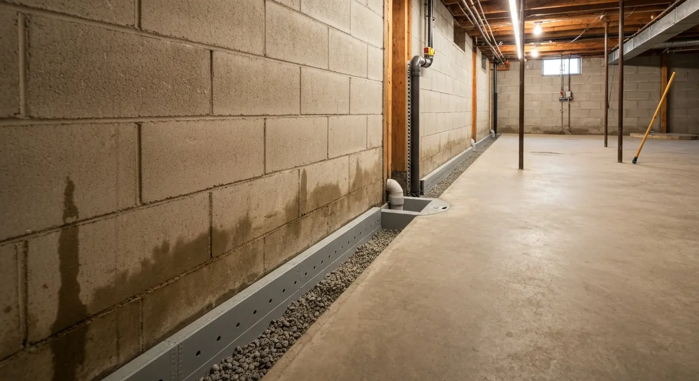 Internal French drain installation in basement