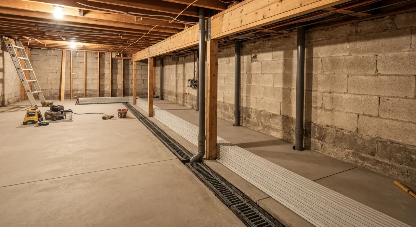 Internal French drain installation