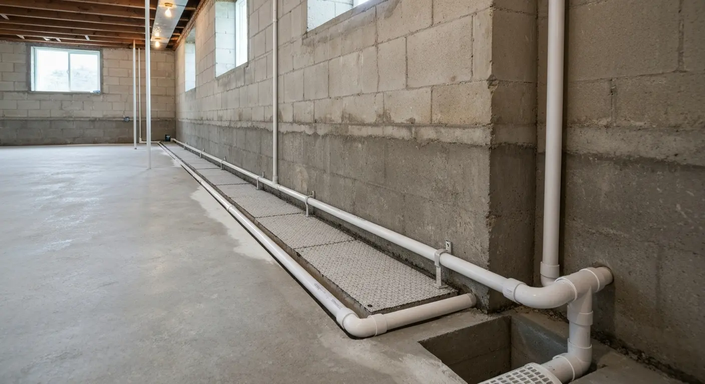 Basement waterproofing system installation