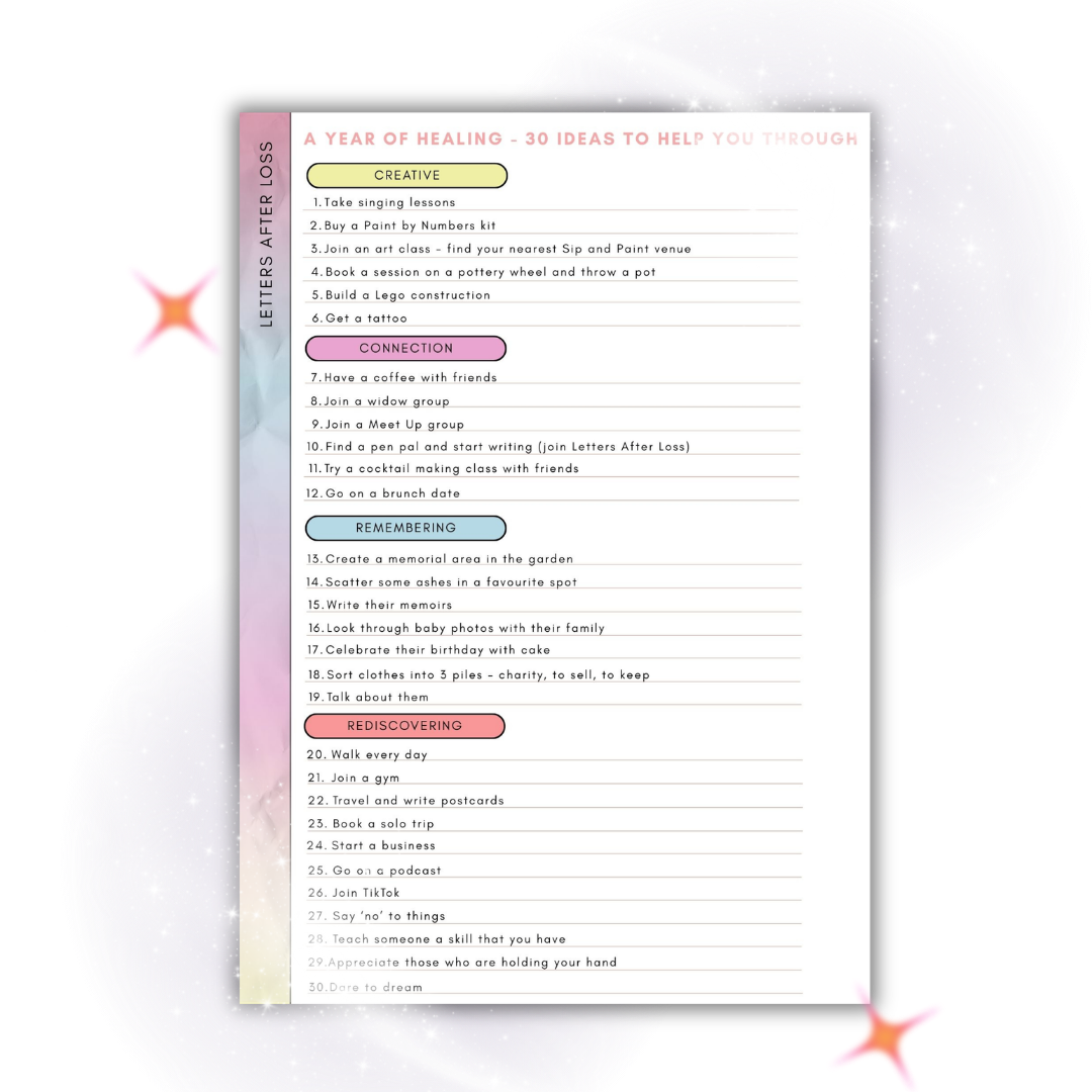 Surviving the first year as a widow - 30 ideas