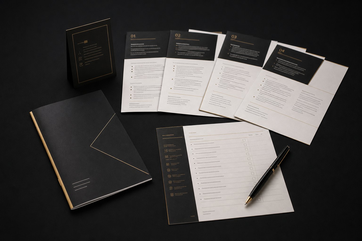 The eight bonuses: the pocket Threshold Card, the printed one page guides, the booklet and the daily checklist