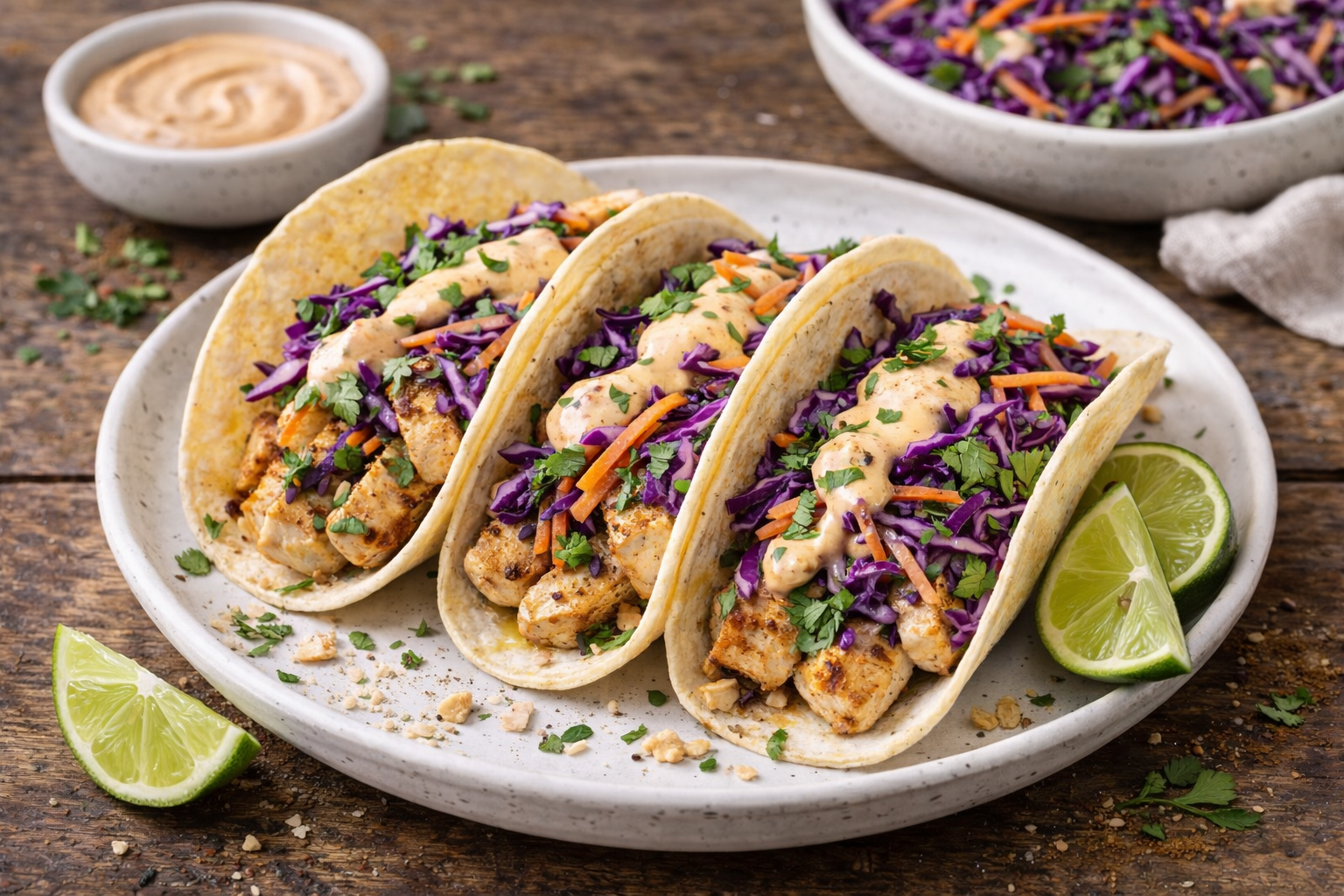 Tacos de pollo con ensalada de col morada