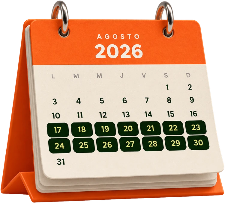 Agosto 2026, del 17 al 30 marcados