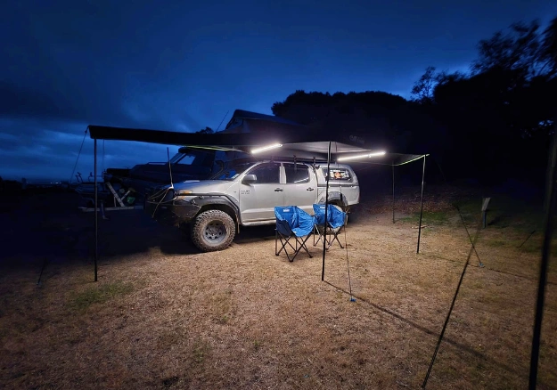 night time roof top tent lighting setup