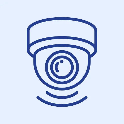 Security camera icon representing surveillance solutions for business protection and facility security.
