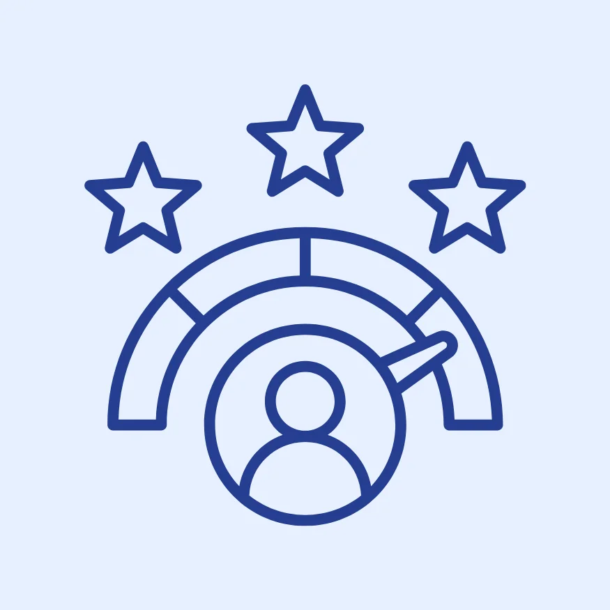 User experience gauge with stars and person icon, representing improved citizen and student experiences through AI solutions in public sector services.