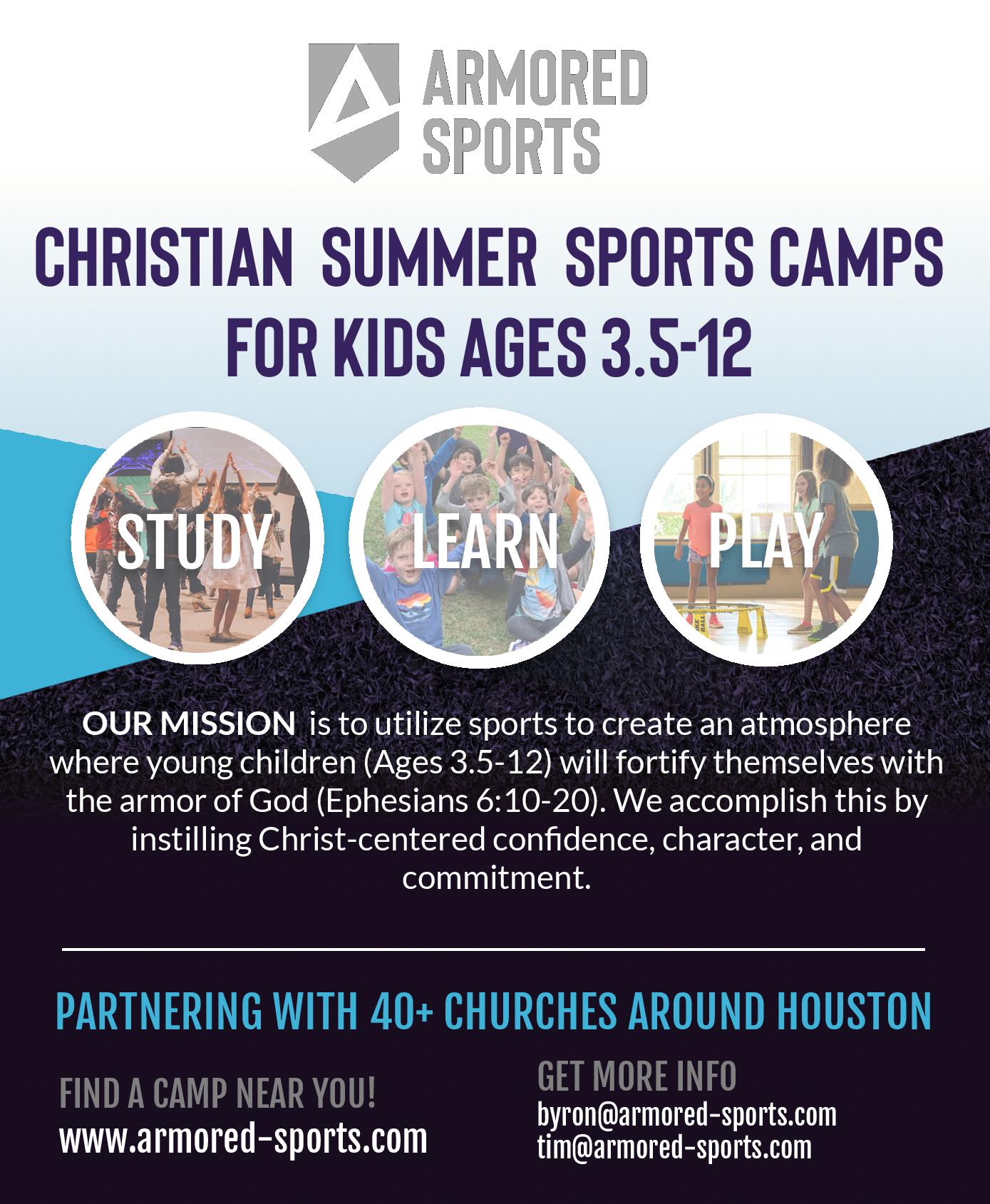 Armored Sports is a Christ-centered sports camp for kids ages 3.5 to 12 years old