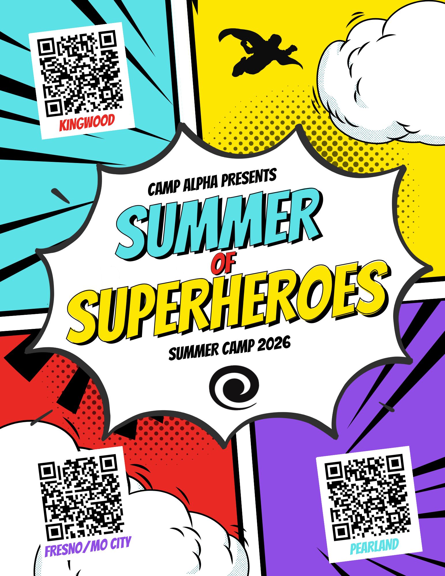 Camp Alpha's Summer of Superheros Flyer