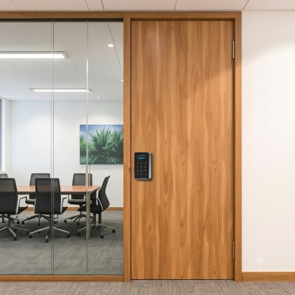 Cerradura Philips en puerta de local u oficina