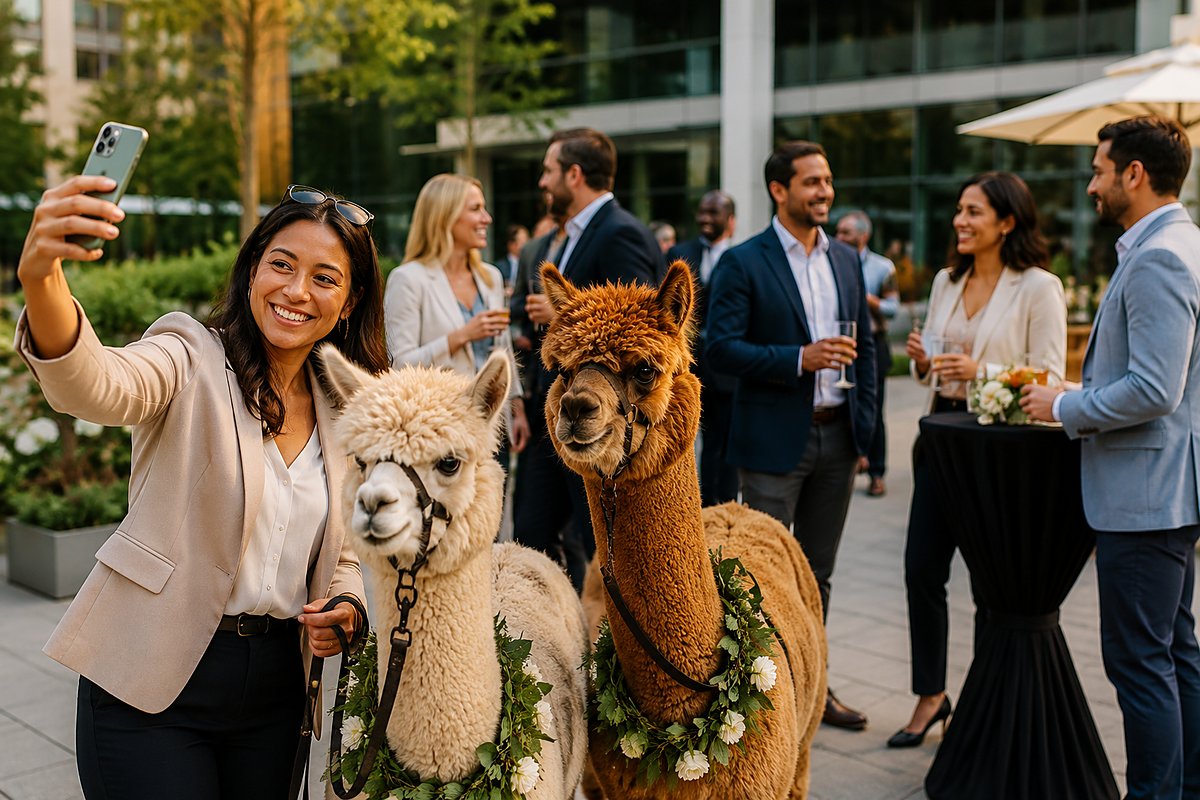 Alpacas at a corporate event