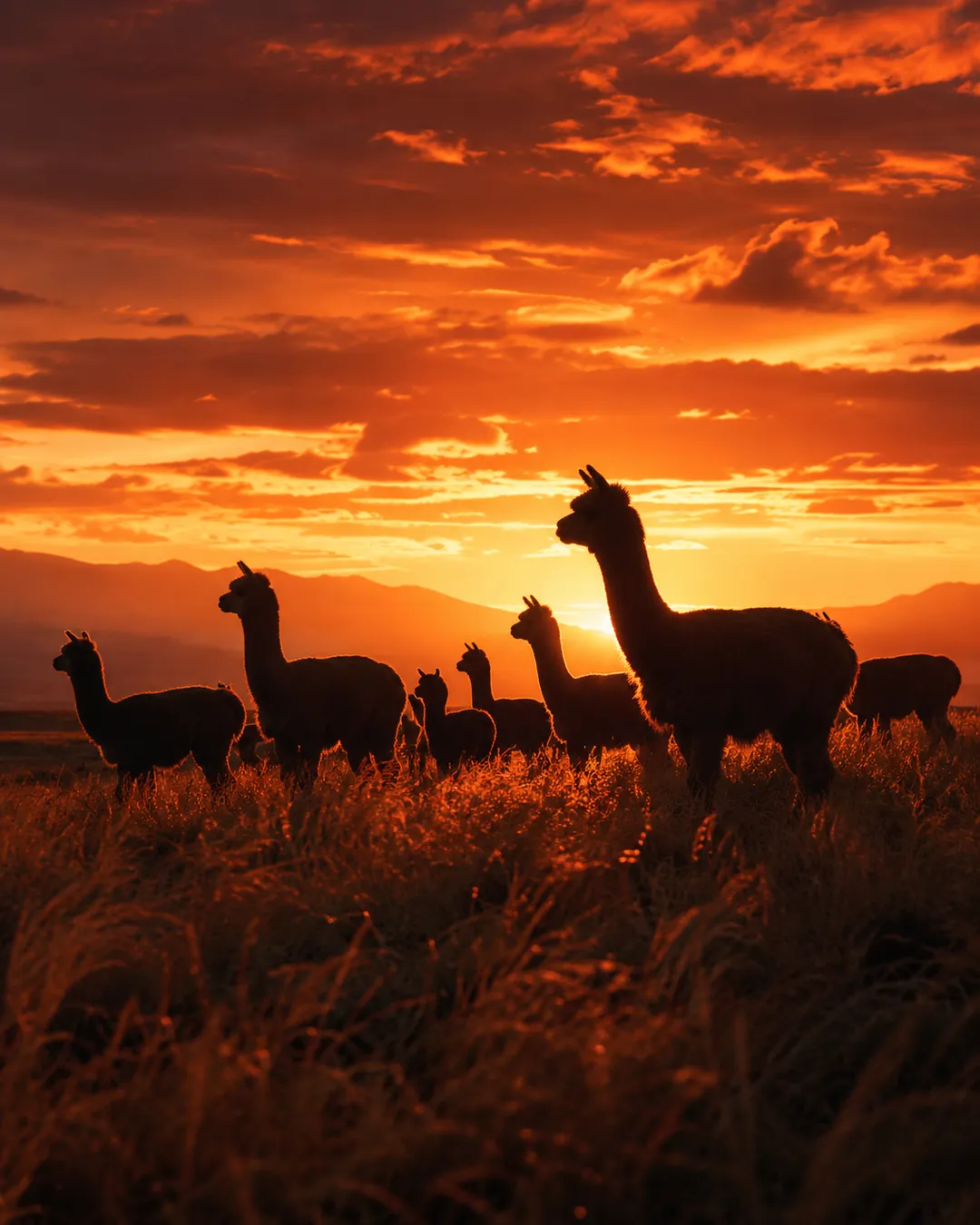 Close portrait of a fluffy alpaca with the Lassen County landscape behind